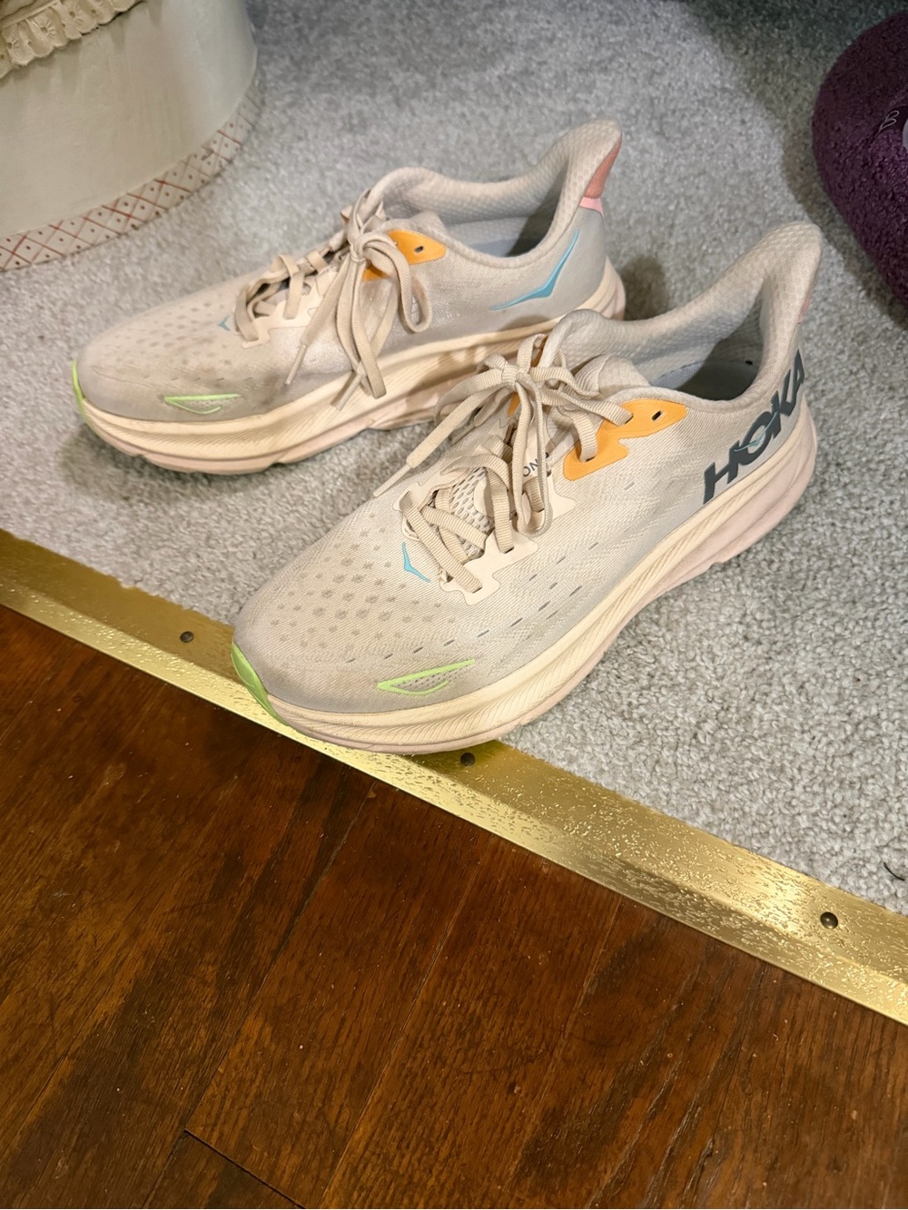 Hoka Women's Running Shoes in Beige with Pastel Accents